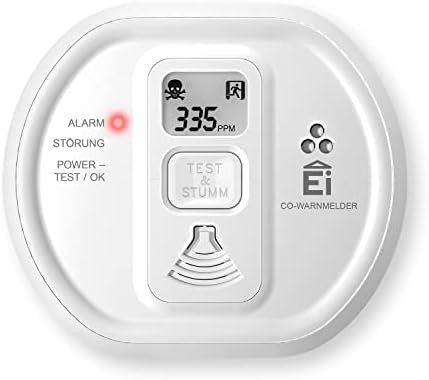 Ei Electronics Ei208D Kohlenmonoxidmelder, CO-Melder mit LCD-Display und Batterie für 10 Jahre, Stand-Alone-Gerät, weiß