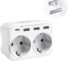 LENCENT Reiseadapter USA Deutschland Stecker, Typ B Steckdose, Reisestecker mit 1 USB-C&3 USB-A Ports, Doppelte EU Schuko auf USA für American, Mexiko, Kanada, Thailand, Costa Rica Steckdosen