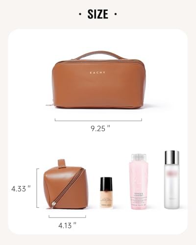 EACHY Reise-Make-up-Tasche, große Kapazität, Kosmetiktasche für Damen, wasserdicht, tragbar, offen, flach, Kulturbeutel, Make-up-Organizer mit Trennwand und Griff - Image 6