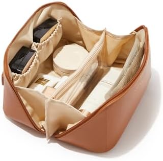 EACHY Reise-Make-up-Tasche, große Kapazität, Kosmetiktasche für Damen, wasserdicht, tragbar, offen, flach, Kulturbeutel, Make-up-Organizer mit Trennwand und Griff