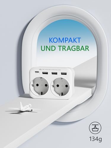 LENCENT Reiseadapter USA Deutschland Stecker, Typ B Steckdose, Reisestecker mit 1 USB-C&3 USB-A Ports, Doppelte EU Schuko auf USA für American, Mexiko, Kanada, Thailand, Costa Rica Steckdosen - Image 6