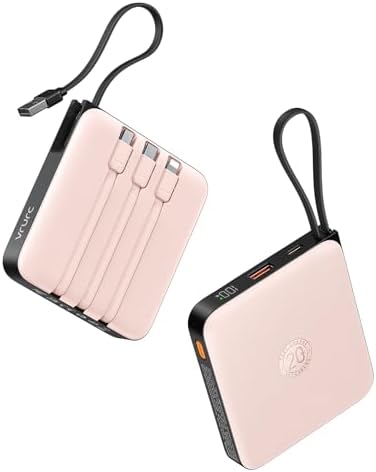 VRURC Power Bank 20000mAh mit Kabel Klein USB C Powerbank Schnelles Aufladen Mini Tragbares Ladegerät Externer Akku Klein und leicht mit 4 Ausgänge 3 Eingänge LED-Anzeige für iPhone Huawei Samsung usw