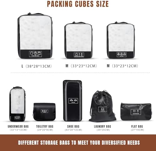 konqkin 15-Teiliges Set Compression Packing Cubes Platz sparen kann im Koffer & Backpack, Koffer Organizer Travel Essentials Zubehör für Reisen, Kompression Packwürfel Packtaschen - Schwarz Eiche - Image 3