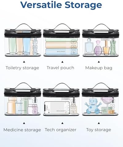 BAGSMART TSA-zugelassener Kulturbeutel, 2er-Pack transparenter Make-up-Kosmetikbeutel-Organizer, Reisetasche in Quart-Größe für Toilettenartikel, Reisezubehör fürs Handgepäck, Schwarz, 3 Stück - Image 6