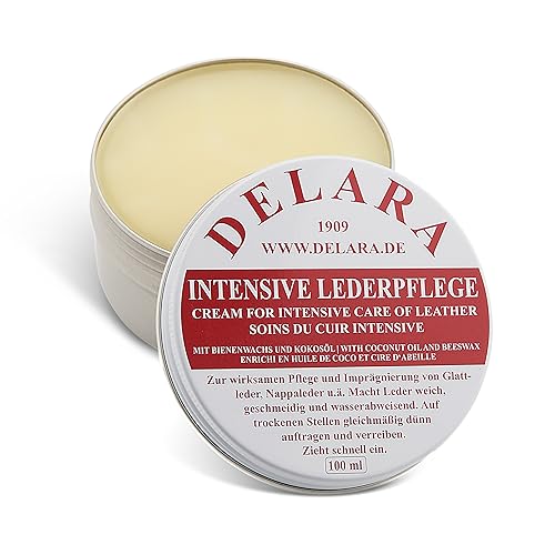 DELARA Intensive Lederpflege, farblos, 100 ml - Imprägniert und schützt Leder sehr wirksam. Neue Rezeptur mit hochwertigem Kokosöl und Bienenwachs - Made in Germany