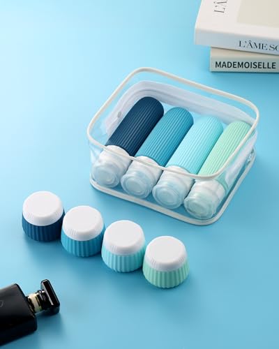 Gemice Silikon Reiseflaschen 8 Pack, Tsa genehmigt Reise Größe Toilettenartikel 3 oz, Reise-Behälter für Toilettenartikel, mit Clear Bag, Leak Proof Silikon Squeezable Travel Essentials Cremes Jars - Image 5