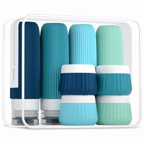 Gemice Silikon Reiseflaschen 8 Pack, Tsa genehmigt Reise Größe Toilettenartikel 3 oz, Reise-Behälter für Toilettenartikel, mit Clear Bag, Leak Proof Silikon Squeezable Travel Essentials Cremes Jars