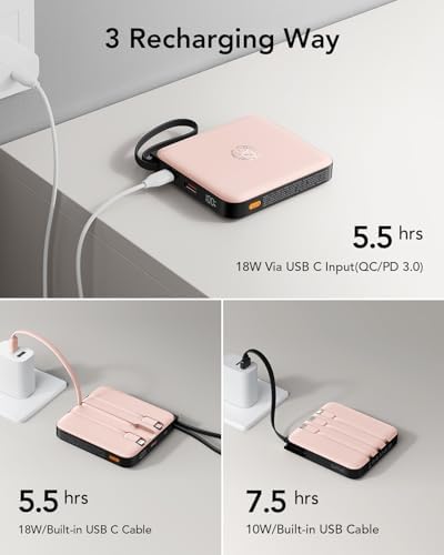 VRURC Power Bank 20000mAh mit Kabel Klein USB C Powerbank Schnelles Aufladen Mini Tragbares Ladegerät Externer Akku Klein und leicht mit 4 Ausgänge 3 Eingänge LED-Anzeige für iPhone Huawei Samsung usw - Image 7