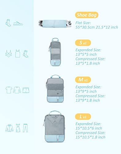 BAGSMART 6 Set/4 Set/2 Set Kompressions-Verpackungswürfel für Reisen, leichte Reiseutensilien, Reisezubehör für Koffer, Organizer, Taschen, langlebig, Gepäck-Organizer, Reisetaschen, Hellblau, 4 - Image 2