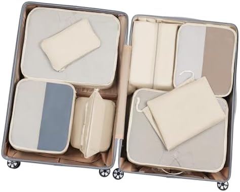 Homsorout 10-teilig Koffer Organizer Set, Packwürfel for Suitcase Travel Accessories, Kofferorganizer Packtaschen Set für Kleidung, Travel Essentials für Rucksack. (Beige) - Image 6