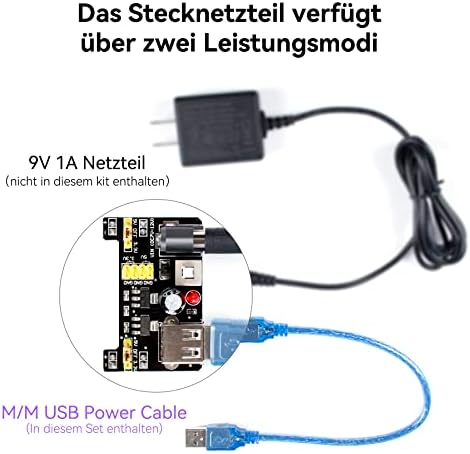 Miuzei Starter Kit Breadboard Set Kompatibel mit Arduino Einschließlich Stromversorgungsmodul Jumper Kabel Widerstand Sortiment steckbrett Led Dioden Set für Anfänger Elektronik Bausa - Image 5