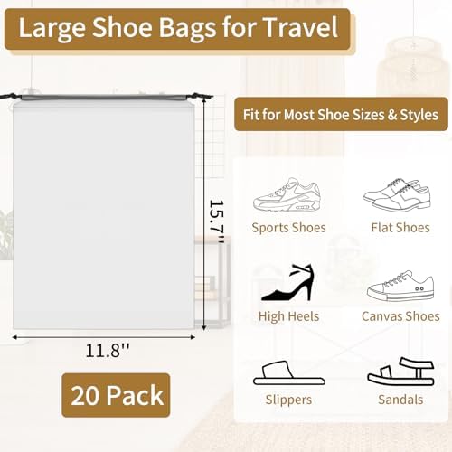 Schuhbeutel für Reisen, 39,9 x 30 cm, transparent, Reise-Schuhbeutel zum Verpacken, groß, wasserdicht, tragbar, Kordelzug, Reise-Schuh-Aufbewahrungstasche, Reiseutensilien für Damen und Herren, 20 - Image 2