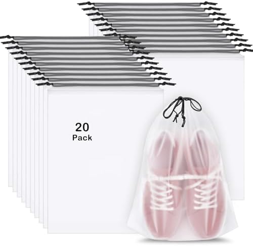 Schuhbeutel für Reisen, 39,9 x 30 cm, transparent, Reise-Schuhbeutel zum Verpacken, groß, wasserdicht, tragbar, Kordelzug, Reise-Schuh-Aufbewahrungstasche, Reiseutensilien für Damen und Herren, 20