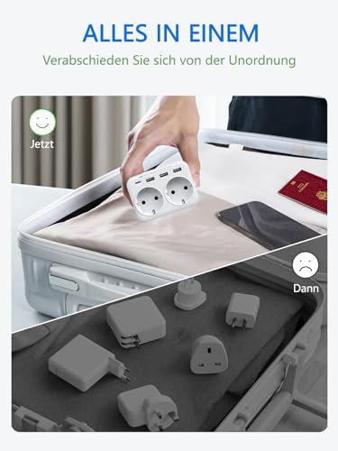 LENCENT Reiseadapter USA Deutschland Stecker, Typ B Steckdose, Reisestecker mit 1 USB-C&3 USB-A Ports, Doppelte EU Schuko auf USA für American, Mexiko, Kanada, Thailand, Costa Rica Steckdosen - Image 7