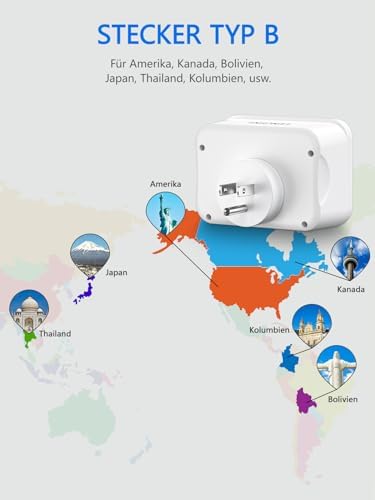 LENCENT Reiseadapter USA Deutschland Stecker, Typ B Steckdose, Reisestecker mit 1 USB-C&3 USB-A Ports, Doppelte EU Schuko auf USA für American, Mexiko, Kanada, Thailand, Costa Rica Steckdosen - Image 3