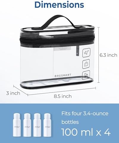 BAGSMART TSA-zugelassener Kulturbeutel, 2er-Pack transparenter Make-up-Kosmetikbeutel-Organizer, Reisetasche in Quart-Größe für Toilettenartikel, Reisezubehör fürs Handgepäck, Schwarz, 3 Stück - Image 4