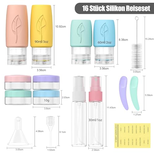 Reiseflaschen zum Befüllen, 17 Stück Silikon Reiseflaschen Auslaufsichere Travel Bottles Essentials und Reise Shampoo Behälter BPA-frei Praktisches Reiseflaschen Set für Lotion, Spülung, Duschgel - Image 2