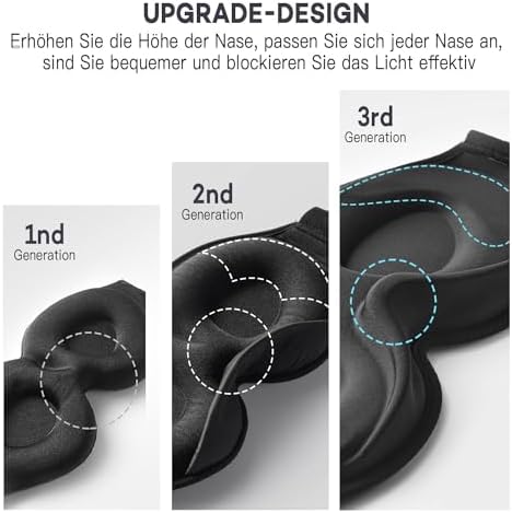 onaEz 3D Schlafmaske für Herren und Frauen, 2024 Total Licht Blockierendes Augenmaske, 12mm Vertiefte Augenhöhlen & Erhöhen Nasenpads, Schlafbrille aus Eisseide für Reisen, Nickerchen, Schwarz - Image 3