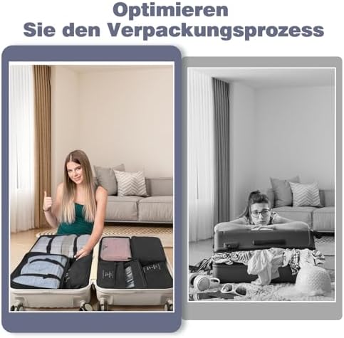 OBSGUMU Koffer Organizer Set, 9 Pcs Packing Cubes für Reisen, Packtaschen für Koffer Reise Kleidertaschen, Verpackungswürfel Mit Kosmetiktasche, Packwürfel for Reiseutensilien(Schwarz) - Image 3