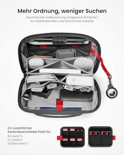 tomtoc Kabeltasche Zubehörtasche, Elektronik Zubehör Kabel Organizer Tasche Tech Pouch, Reise Cable Bag für Ladekabel, Festplatte, MacBook Adapter, Ladegerät, PowerBank, SD Karten, Schwarz - Image 2