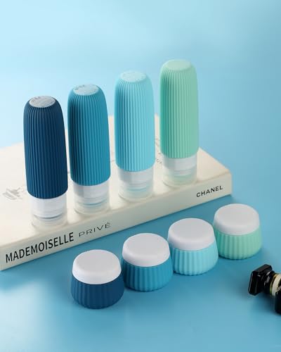 Gemice Silikon Reiseflaschen 8 Pack, Tsa genehmigt Reise Größe Toilettenartikel 3 oz, Reise-Behälter für Toilettenartikel, mit Clear Bag, Leak Proof Silikon Squeezable Travel Essentials Cremes Jars - Image 4