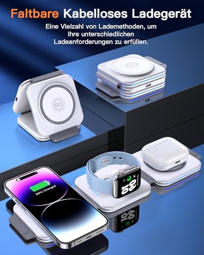 ZUMSEY 3 in 1 Faltbare kabellose Reiseladestation, Apple Ladestation Für Apple Watch und iPhone iPods, Wireless Charger für iPhone 16 15 14 13 12 Pro Max Plus/iWatch 10/9/Ultra/8/7/6/SE/5/4/3/AirPods - Image 2