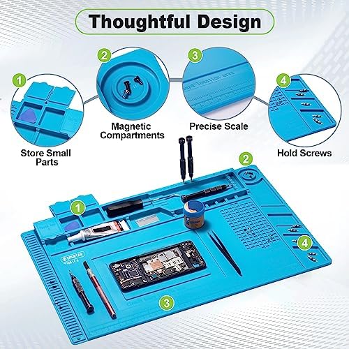 Spurtar Lötmatte Silikon 500℃ Hitzebeständige, 45 x 30 cm Verdickte Arbeitsmatte Werkstatt für Lötpistolen/Heißpistolen, Magnetische Reparatur Matte für Elektronik, Löten, Telefon, iPad, Uhren - Image 5