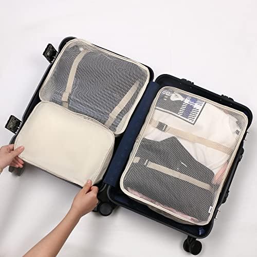 OSDUE Koffer Organizer Set 8-teilig, Packing Cubes, Wasserdichte Reise Kleidertaschen, Packtaschen für koffer, Verpackungswürfel mit Kosmetiktasche, Schuhbeutel, USB Kabel Tasche (Beige) - Image 7