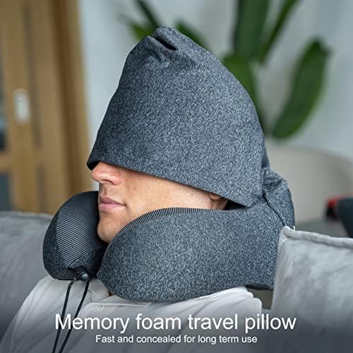 Eono Nackenkissen Memory Foam, Reisekissen mit Haube, Bequemes Nackenhörnchen mit Haube für Flugzeug, Auto, Zug, Büro, Nackenkissen Reise zum Schlafen - Image 7