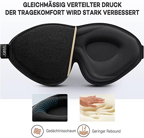 onaEz 3D Schlafmaske für Herren und Frauen, 2024 Total Licht Blockierendes Augenmaske, 12mm Vertiefte Augenhöhlen & Erhöhen Nasenpads, Schlafbrille aus Eisseide für Reisen, Nickerchen, Schwarz - Image 6