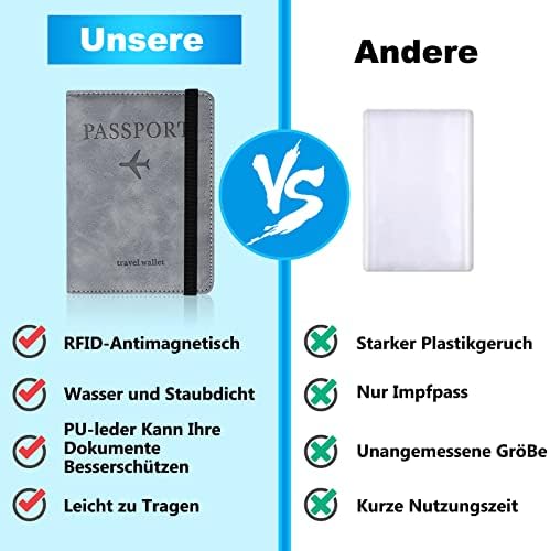 XIUWOUG Reisepasshülle,Passport Cover mit RFID-Blocker,Kunstleder Reisepass Hülle für Damen Herren Reisepass Kreditkarten, Ausweis und Reisedokumente, 15×11×1cm - Image 3