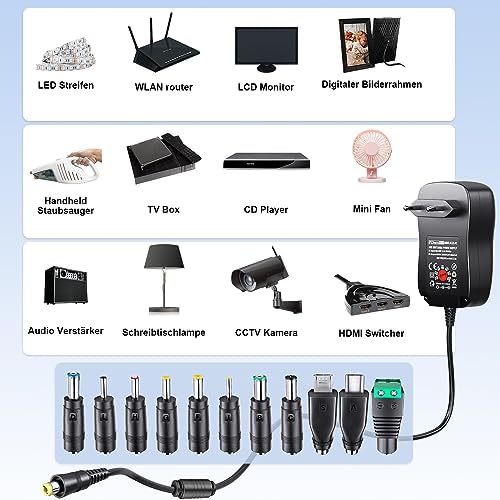 PChero 48W Universal AC/DC Netzteil Adapter Schaltnetzteil mit 11pcs Adapter Tipps, 5V 6V 7.5V 9V 12V 15V 19V 20V 2.5A 4A, enthält Mini & Micro USB Stecker, für Haushaltselektronik und LED Streifen - Image 7