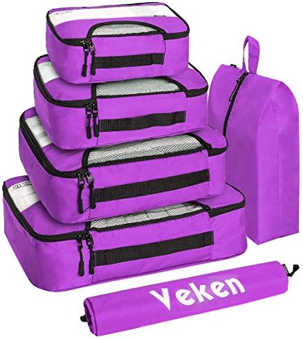 Veken 6er-Set Packwürfel, Reisegepäck-Organizer mit Wäsche-Schuhbeutel