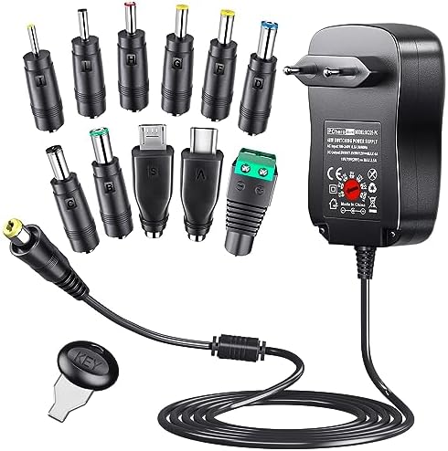 PChero 48W Universal AC/DC Netzteil Adapter Schaltnetzteil mit 11pcs Adapter Tipps, 5V 6V 7.5V 9V 12V 15V 19V 20V 2.5A 4A, enthält Mini & Micro USB Stecker, für Haushaltselektronik und LED Streifen