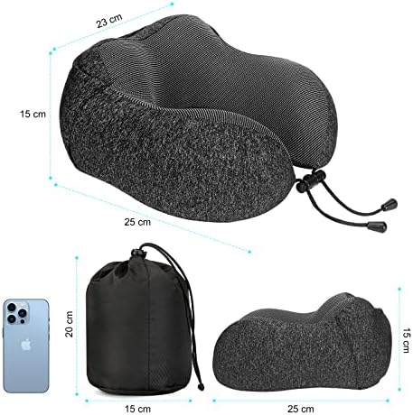 Eono Nackenkissen Memory Foam, Reisekissen mit Haube, Bequemes Nackenhörnchen mit Haube für Flugzeug, Auto, Zug, Büro, Nackenkissen Reise zum Schlafen - Image 5