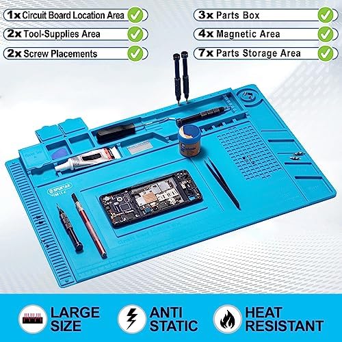 Spurtar Lötmatte Silikon 500℃ Hitzebeständige, 45 x 30 cm Verdickte Arbeitsmatte Werkstatt für Lötpistolen/Heißpistolen, Magnetische Reparatur Matte für Elektronik, Löten, Telefon, iPad, Uhren - Image 8