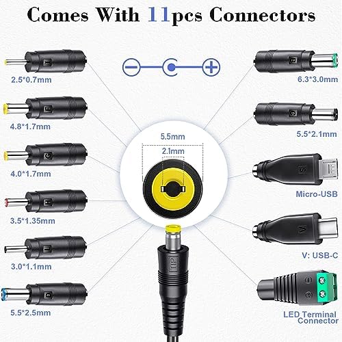 PChero 48W Universal AC/DC Netzteil Adapter Schaltnetzteil mit 11pcs Adapter Tipps, 5V 6V 7.5V 9V 12V 15V 19V 20V 2.5A 4A, enthält Mini & Micro USB Stecker, für Haushaltselektronik und LED Streifen - Image 3