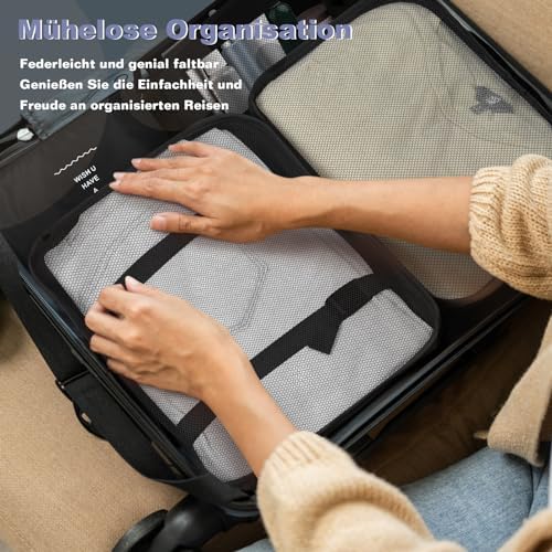 OBSGUMU Koffer Organizer Set, 9 Pcs Packing Cubes für Reisen, Packtaschen für Koffer Reise Kleidertaschen, Verpackungswürfel Mit Kosmetiktasche, Packwürfel for Reiseutensilien(Schwarz) - Image 7