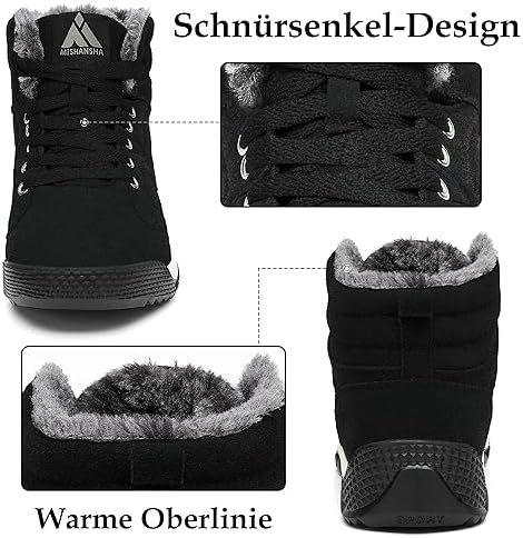 Mishansha Herren Winterschuhe Warm Gefüttert Schneestiefel Winter Outdoor Boots Winterstiefel, Gr 38-48 EU - Image 3