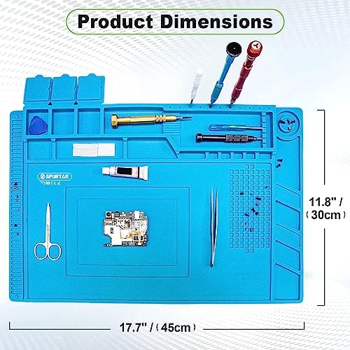 Spurtar Lötmatte Silikon 500℃ Hitzebeständige, 45 x 30 cm Verdickte Arbeitsmatte Werkstatt für Lötpistolen/Heißpistolen, Magnetische Reparatur Matte für Elektronik, Löten, Telefon, iPad, Uhren - Image 6