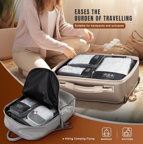 konqkin 15-Teiliges Set Compression Packing Cubes Platz sparen kann im Koffer & Backpack, Koffer Organizer Travel Essentials Zubehör für Reisen, Kompression Packwürfel Packtaschen - Schwarz Eiche - Image 6