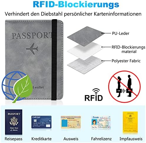 XIUWOUG Reisepasshülle,Passport Cover mit RFID-Blocker,Kunstleder Reisepass Hülle für Damen Herren Reisepass Kreditkarten, Ausweis und Reisedokumente, 15×11×1cm - Image 2