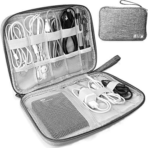 HCFGS Elektronische Tasche, Reisetasche, Kabel Organizer Tasche, stoßfest, feuchtigkeitsabweisend, Aufbewahrung, tragbar, Zubehör für Festplatten, Kabel, Ladegerät, USB, SD-Karte (grau)