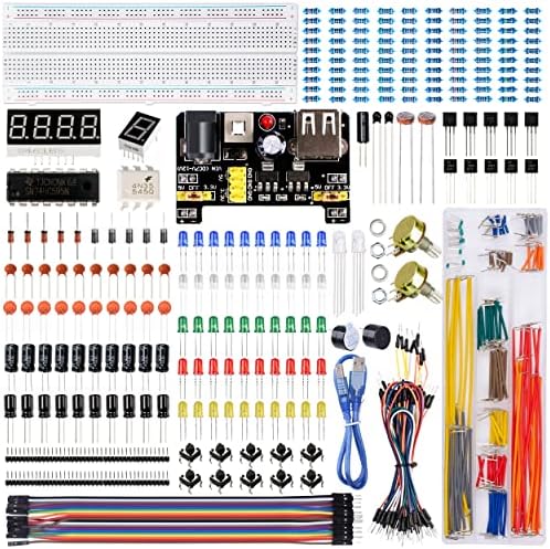 Miuzei Starter Kit Breadboard Set Kompatibel mit Arduino Einschließlich Stromversorgungsmodul Jumper Kabel Widerstand Sortiment steckbrett Led Dioden Set für Anfänger Elektronik Bausa