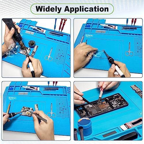 Spurtar Lötmatte Silikon 500℃ Hitzebeständige, 45 x 30 cm Verdickte Arbeitsmatte Werkstatt für Lötpistolen/Heißpistolen, Magnetische Reparatur Matte für Elektronik, Löten, Telefon, iPad, Uhren - Image 2