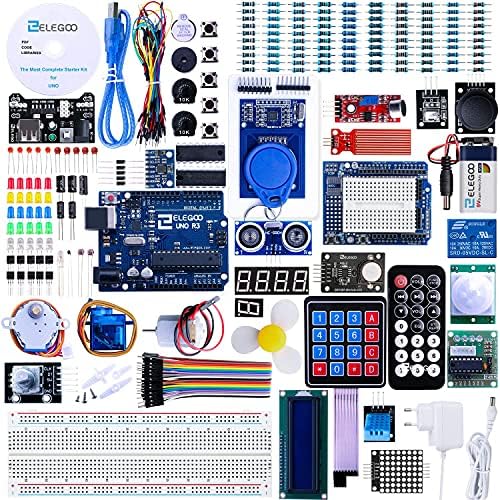 ELEGOO UNO R3 Ultimate Starter Kit, Kompatibel mit Arduino IDE Vollständigster Elektronik Projekt Baukasten mit deutschem Tutorial, UNO R3 Mikrocontroller Board und Zubehör (mehr als 200 Teile)