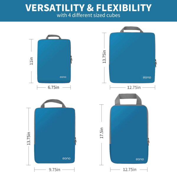 Eono Komprimierbaren Packwürfeln zur Organisation Ihres Reisegepäcks, Compression Packing Cube, Packtaschen Set & Gepäck Organizer für Rucksack & Koffer - Dunkeblau, 4-teilig - Image 2