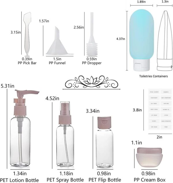 13 Pack Travel Bottles Set - Leak Proof Squeezable and Refillable PP Travel Containers with Tag for Toiletries and Cosmetics Travel Accessories Allowed on Board - Image 2