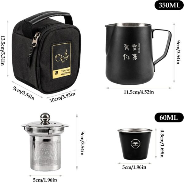 Travel Tea Set, Stainless Steel Chinese Teapot Set, High-temperature Resistant Camping Kettle, Includes 4 Teacups, Tea Kit Accessories for Home, Outdoor Picnic, and Grilling - Image 6