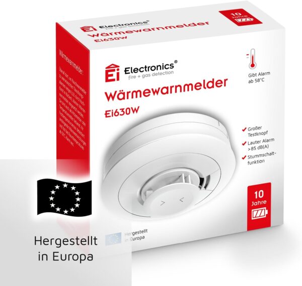 Ei Electronics Ei630W Hitzewarnmelder, Wärmewarnmelder mit Temperatursensor (58 °C) für Küche und Bad, optional funkvernetzbar, weiß - Image 4